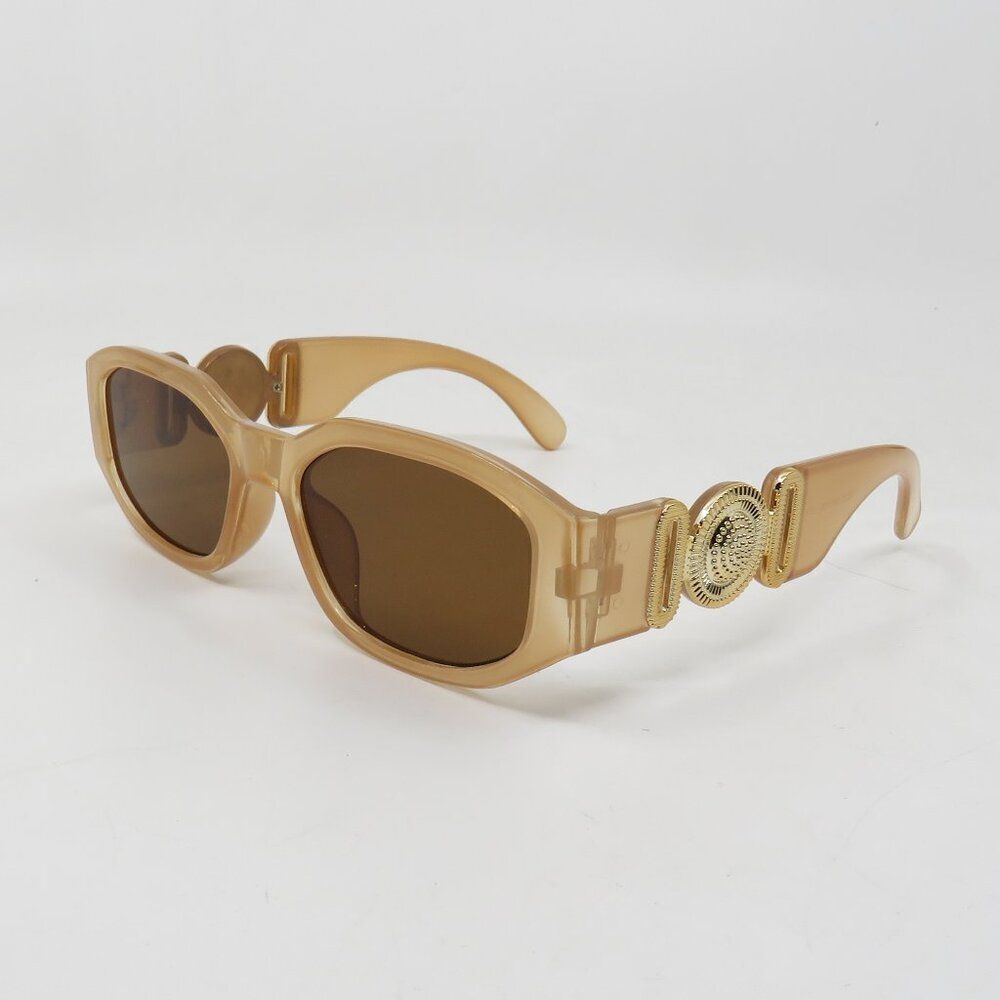 Fashion Sunglasses Retro Light Brown/Brown Gold Logo Vintage Fashion Irregular